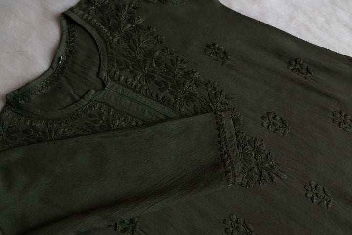 Farhaa Moss Green Ombre Short Rayon Kurta