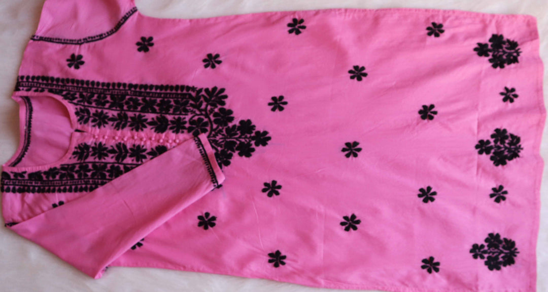 Tara Baby Pink & Black Cotton Kurta