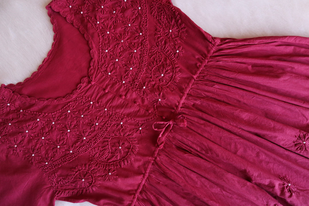 Zohra Maroon Pearl short Frock