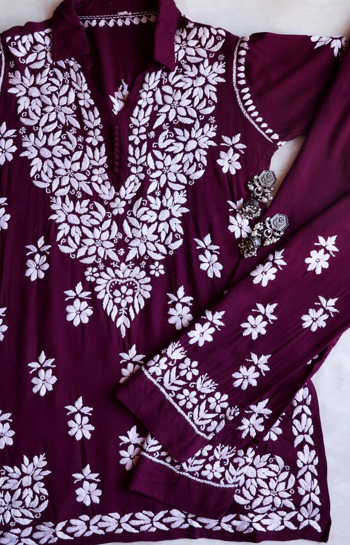 Maahi Deep Purple Rayon Coord set - Noor Chikankari