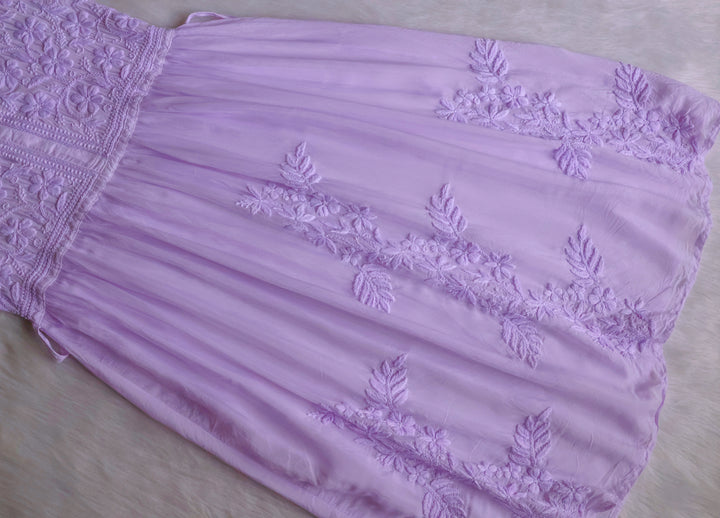 Aafiyat Pure Muslin Lavender Chikankari Fit and Flare dress