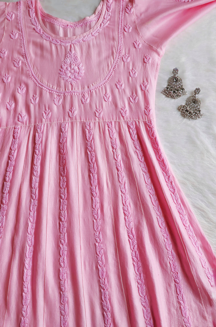 Naqsh Baby Pink Pure Chanderi Silk Anarkali
