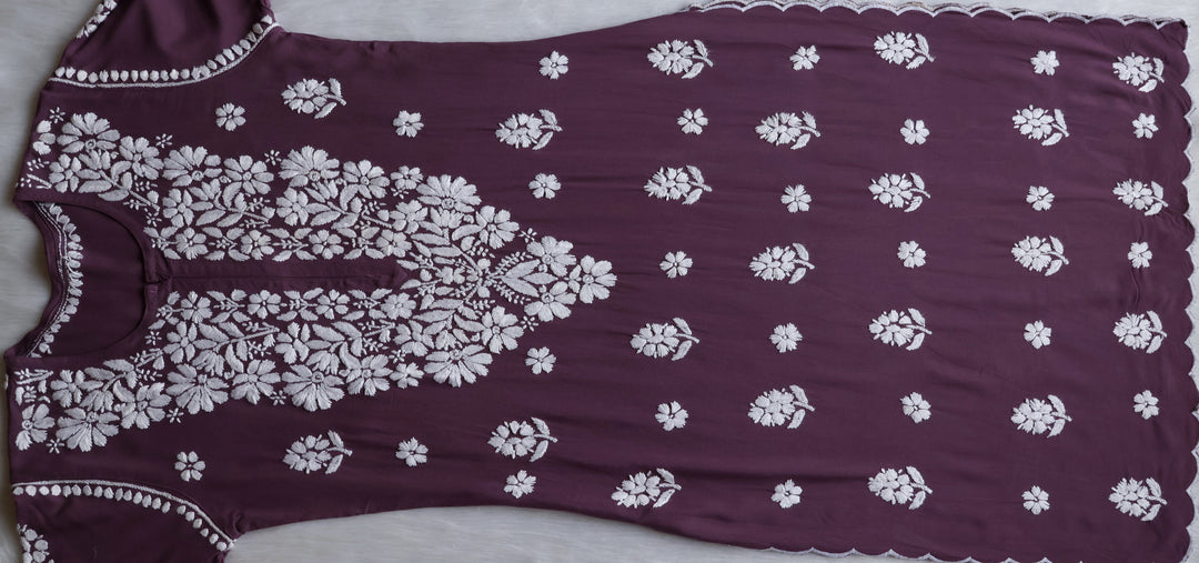 Maisha Dusty Purple Scalloped Long Rayon Kurta