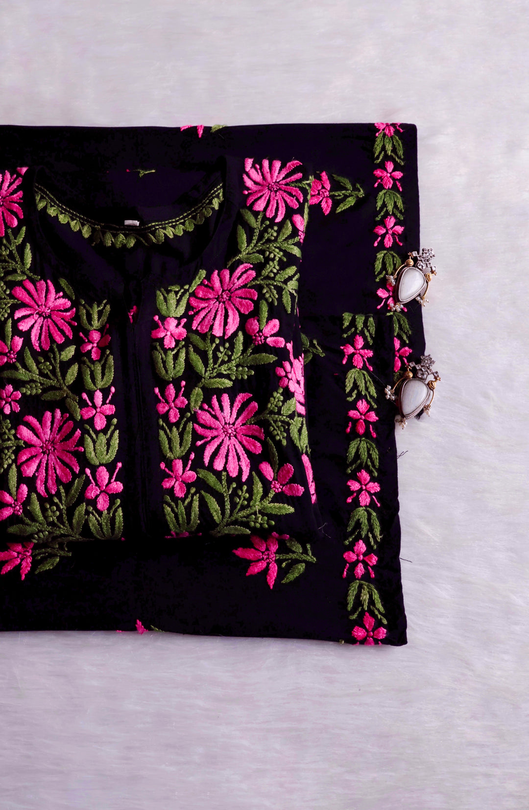 Gulaab Black, Pink & Green Rayon Kurta Set