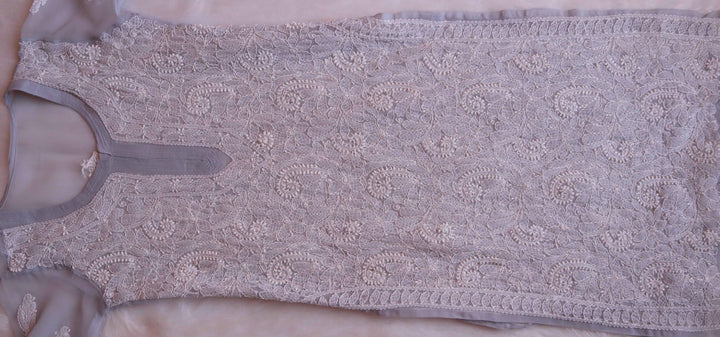 Nazish Grey & White Long Georgette kurta