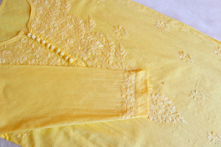 Nazakat Lemon Yellow Cotton Kurta