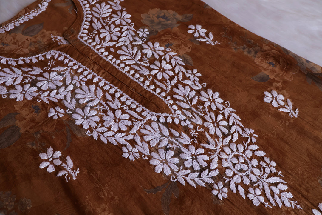 Dahlia Mustard Floral Long MulMul kurta