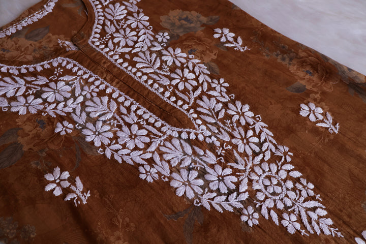 Dahlia Mustard Floral Long MulMul kurta