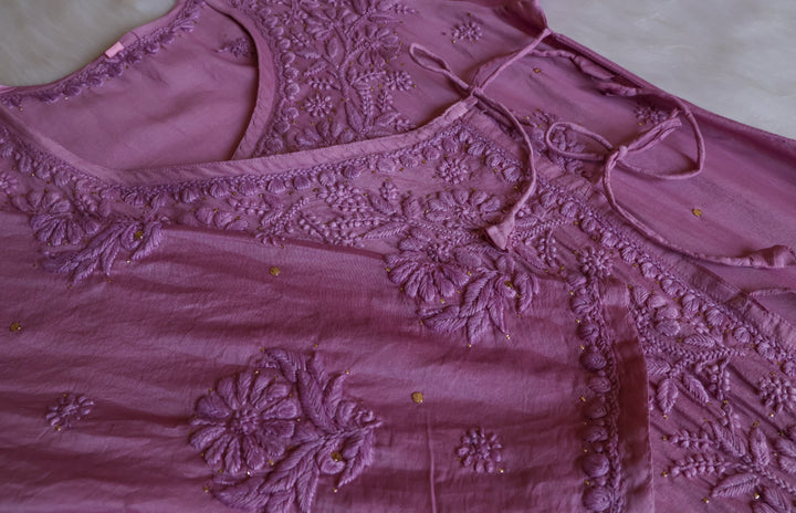 Noor Dusty Purple Pure Chanderi Silk Angarakha
