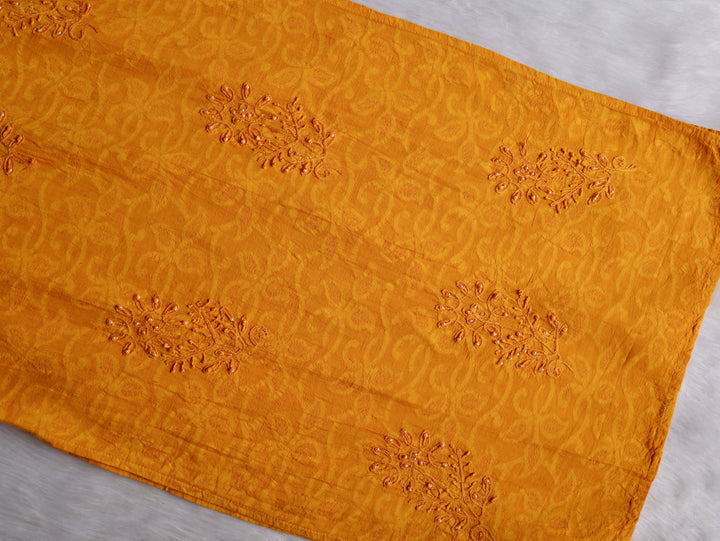 Mustard Long Jacquard Pearl Cotton kurta