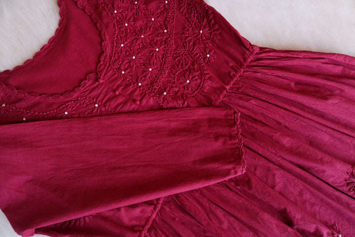 Zohra Maroon Pearl short Frock