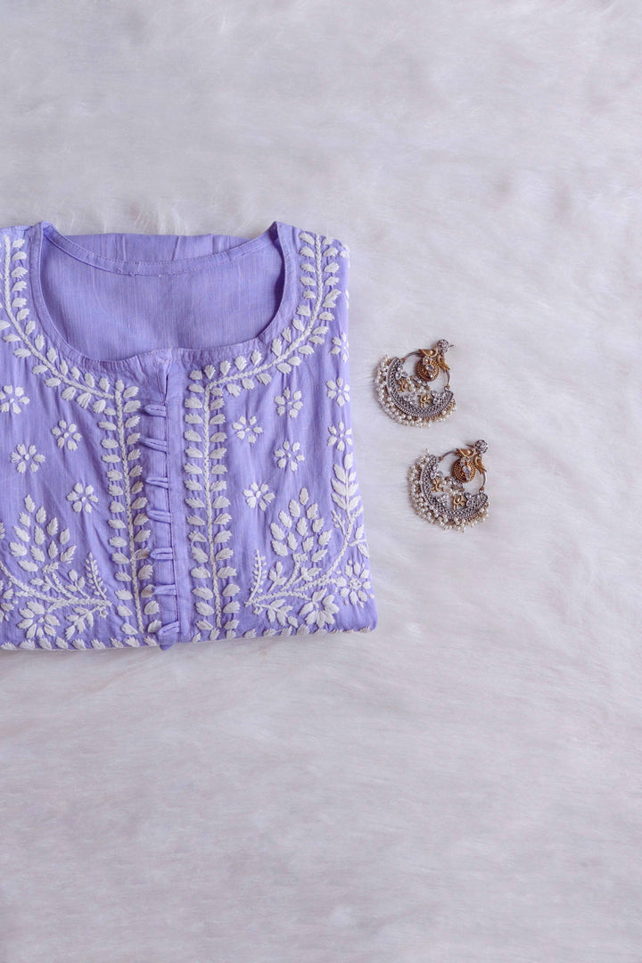 Safaa Lavender & White Linen Kurta