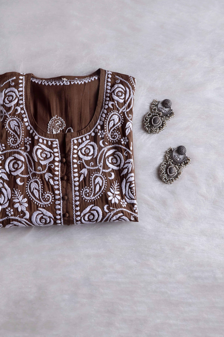 Gul Taupe & White Cotton Kurta