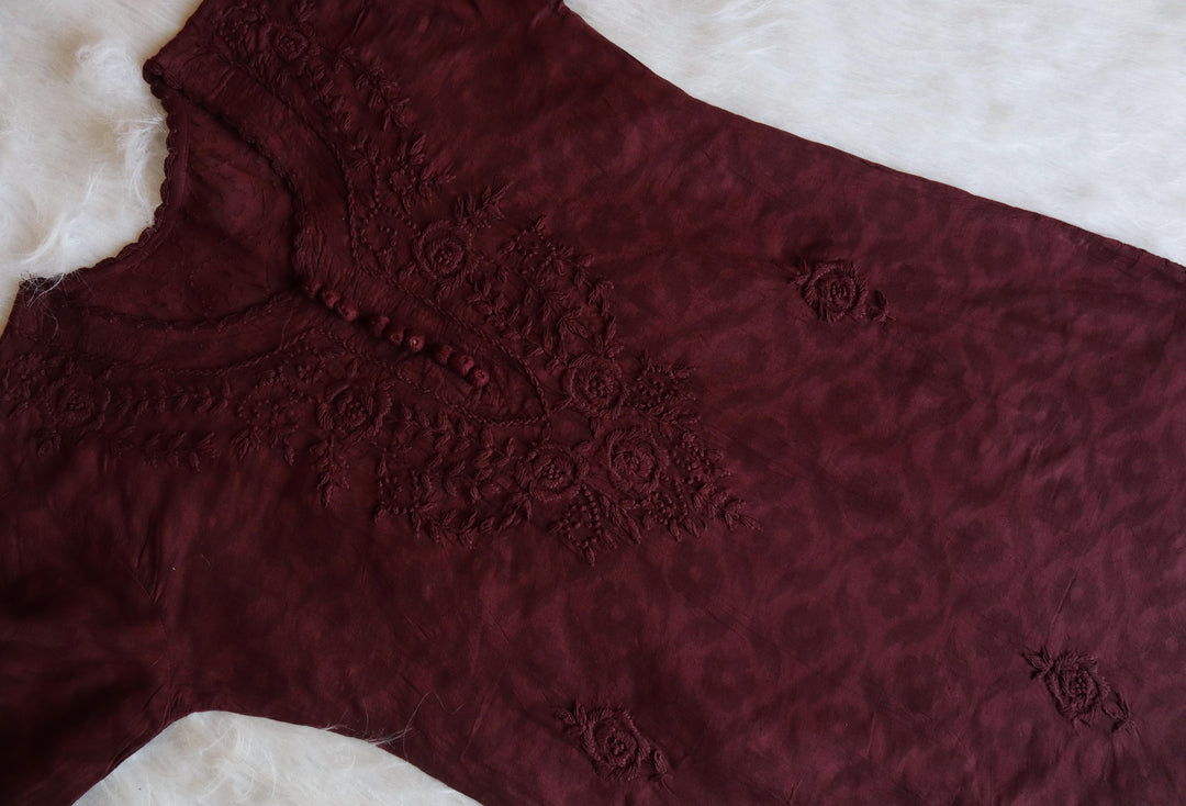 Amber Brown long Jacquard Cotton kurta