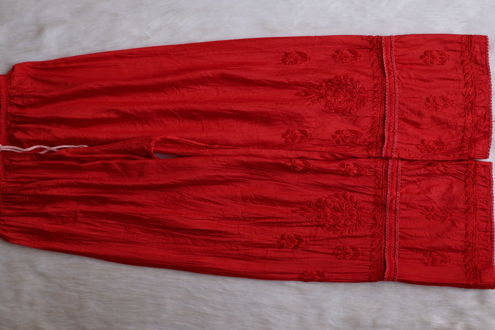 Ruhaab Coral Red Pure Chanderi set