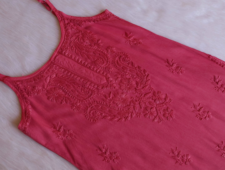 Hala Mauve Pink Sleeveless Long Rayon Kurta