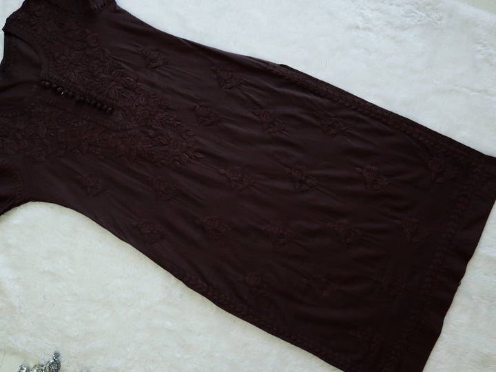 Aayat Chocolate Brown Cotton Kurta - Noor Chikankari