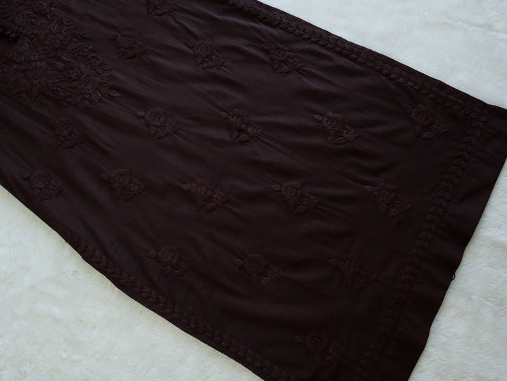 Aayat Chocolate Brown Cotton Kurta - Noor Chikankari