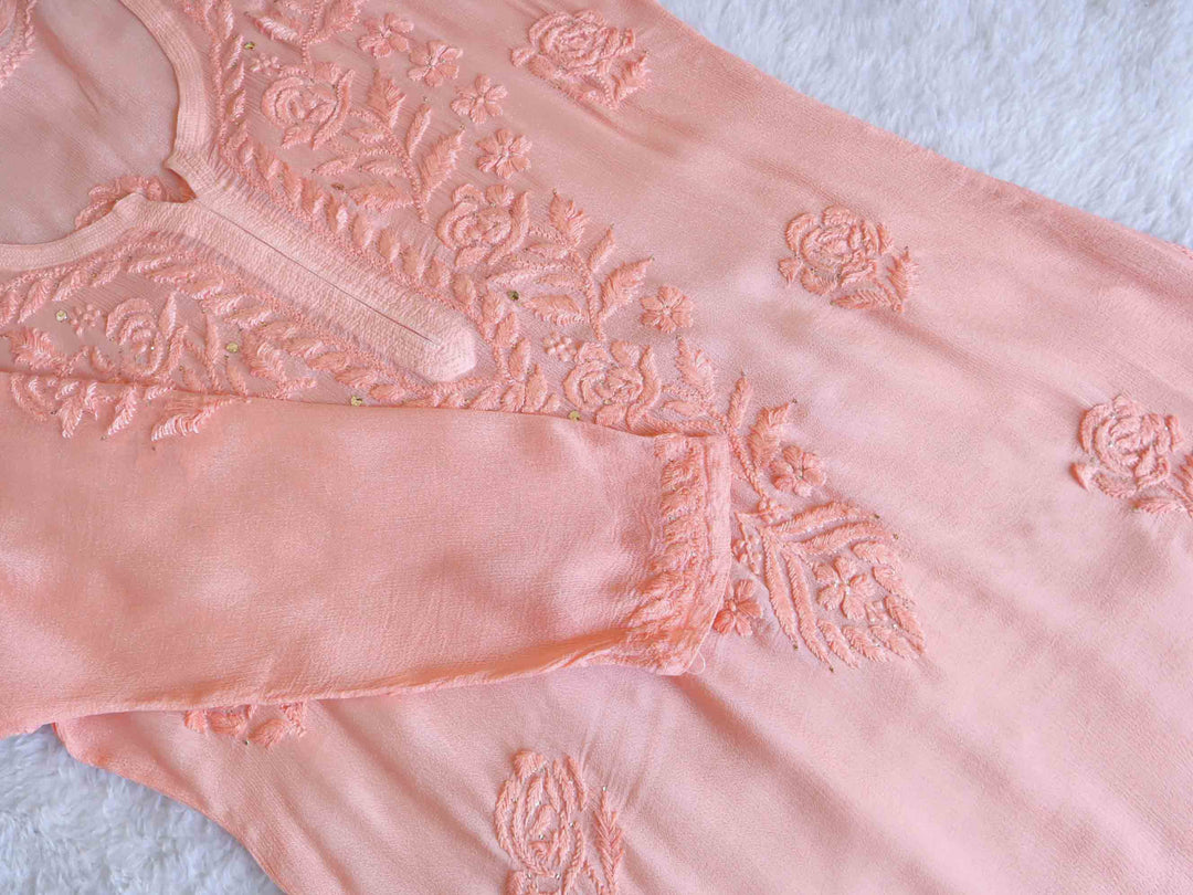 Hoor Pastel Peach Pure Chiffon Kurta