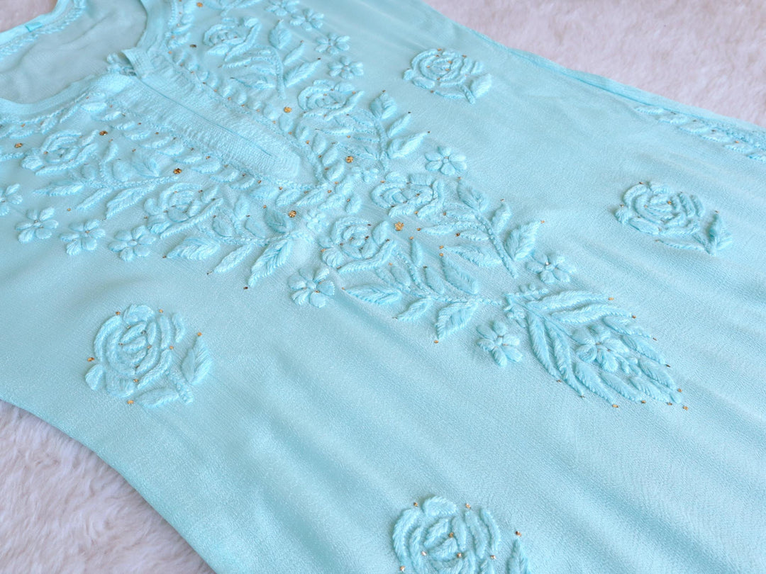 Hoor Sky Blue Pure Chiffon Kurta