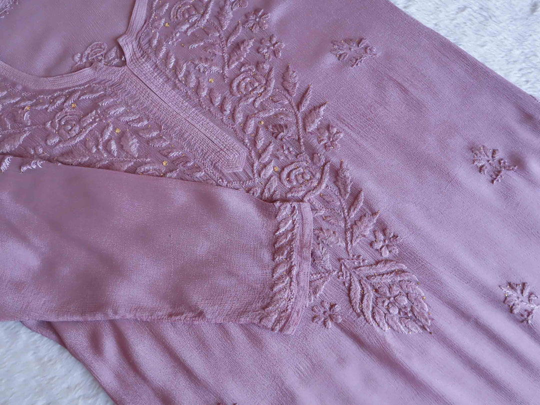 Hoor Dusty Purple Pure Chiffon Kurta