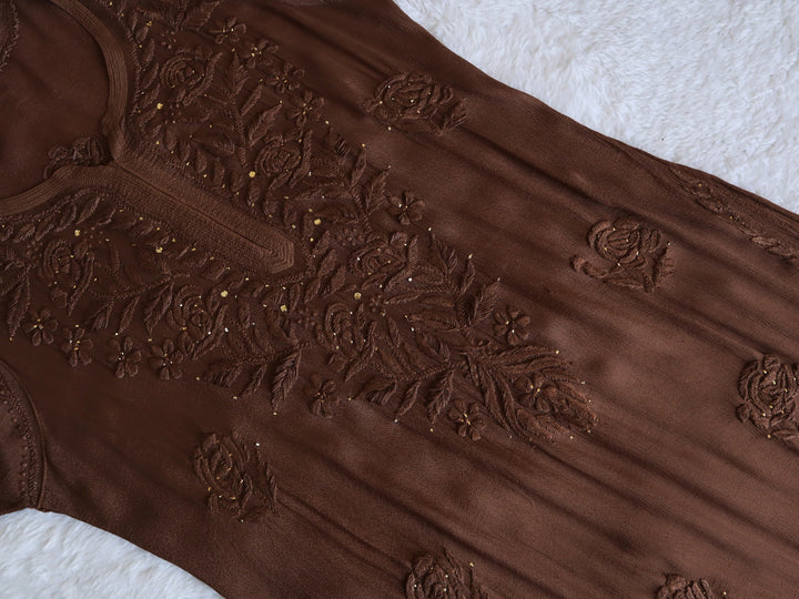 Hoor Chocolate Brown Pure Chiffon Kurta