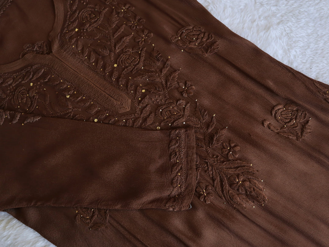 Hoor Chocolate Brown Pure Chiffon Kurta