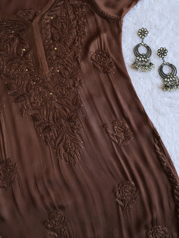 Hoor Chocolate Brown Pure Chiffon Kurta