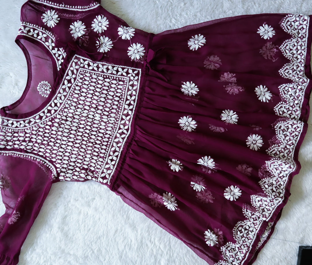 Plum & White Georgette Angrakha frock