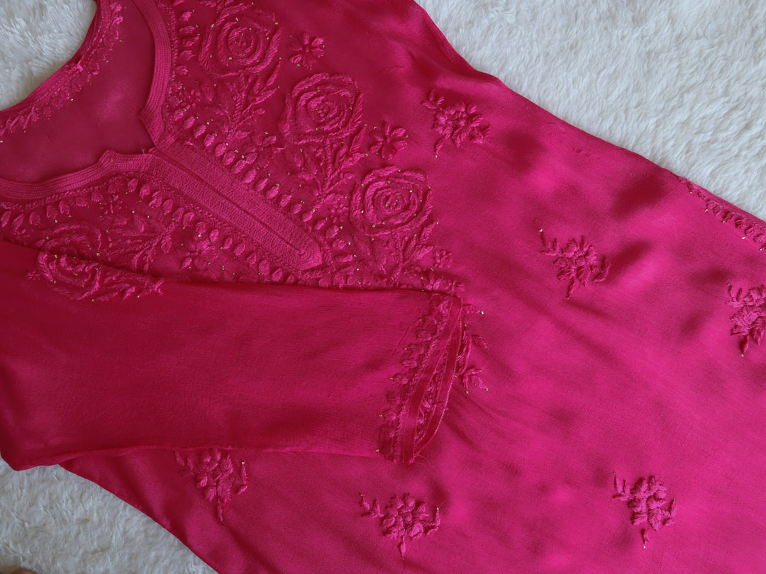 Hoor Deep Pink Pure Chiffon Kurta