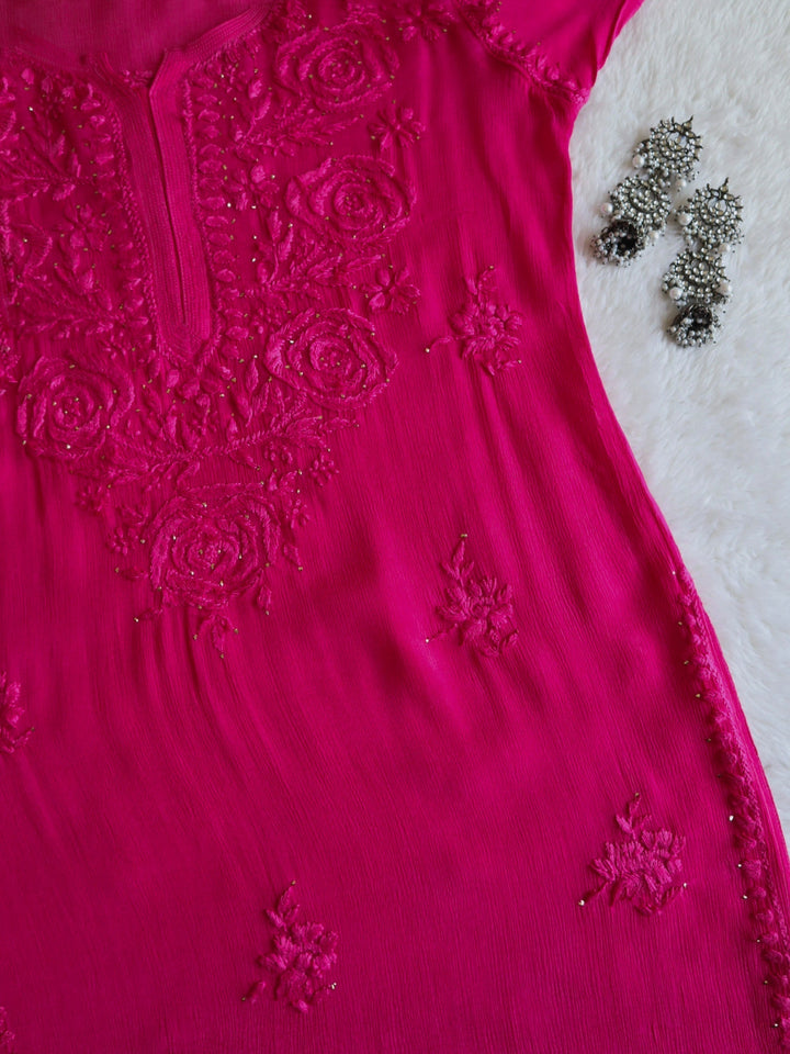 Hoor Deep Pink Pure Chiffon Kurta