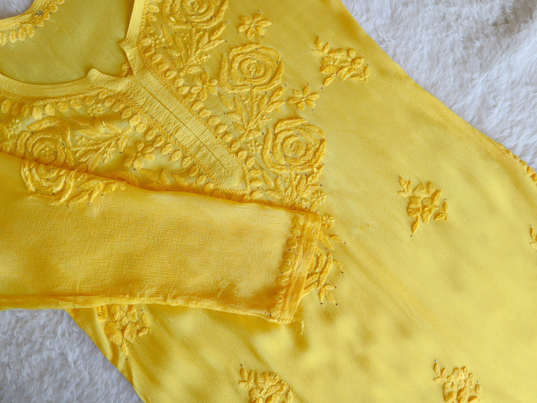 Hoor Yellow Pure Chiffon Kurta