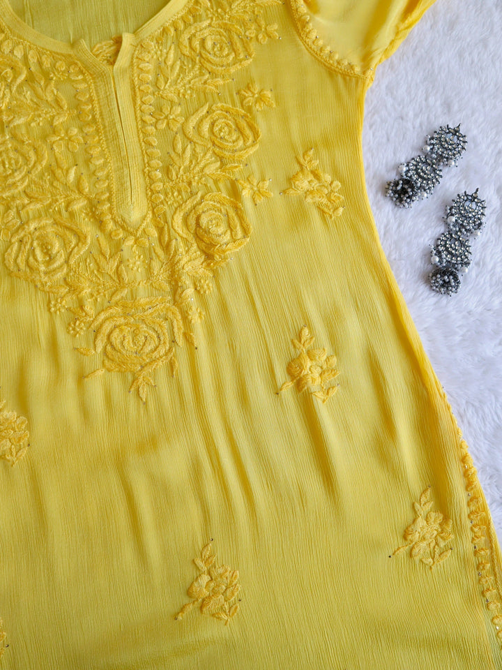 Hoor Yellow Pure Chiffon Kurta