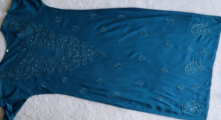 Peacock Blue Rayon mukaish Long Kurta