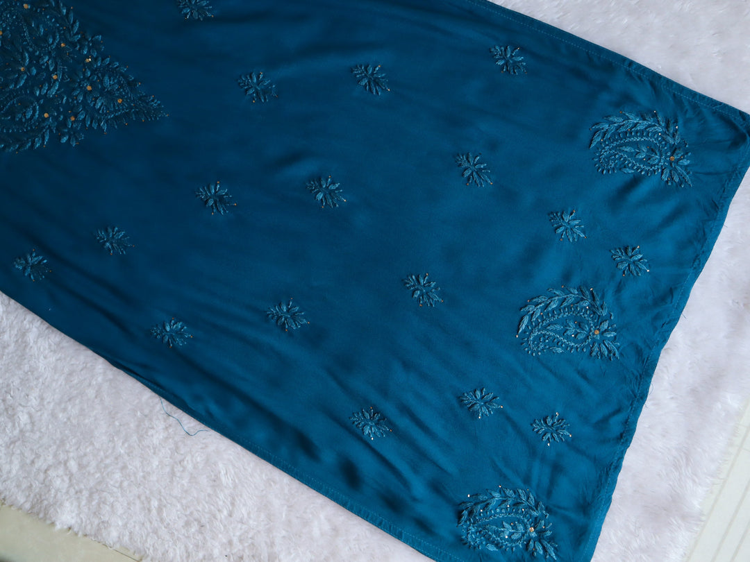 Peacock Blue Rayon mukaish Long Kurta