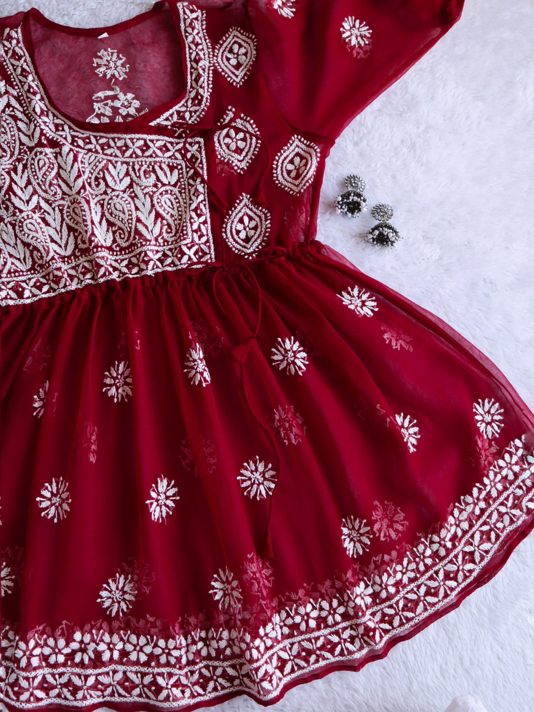 Red & White Georgette Angrakha frock