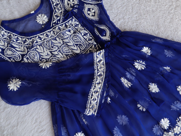 Royal Blue & White Georgette Angrakha frock