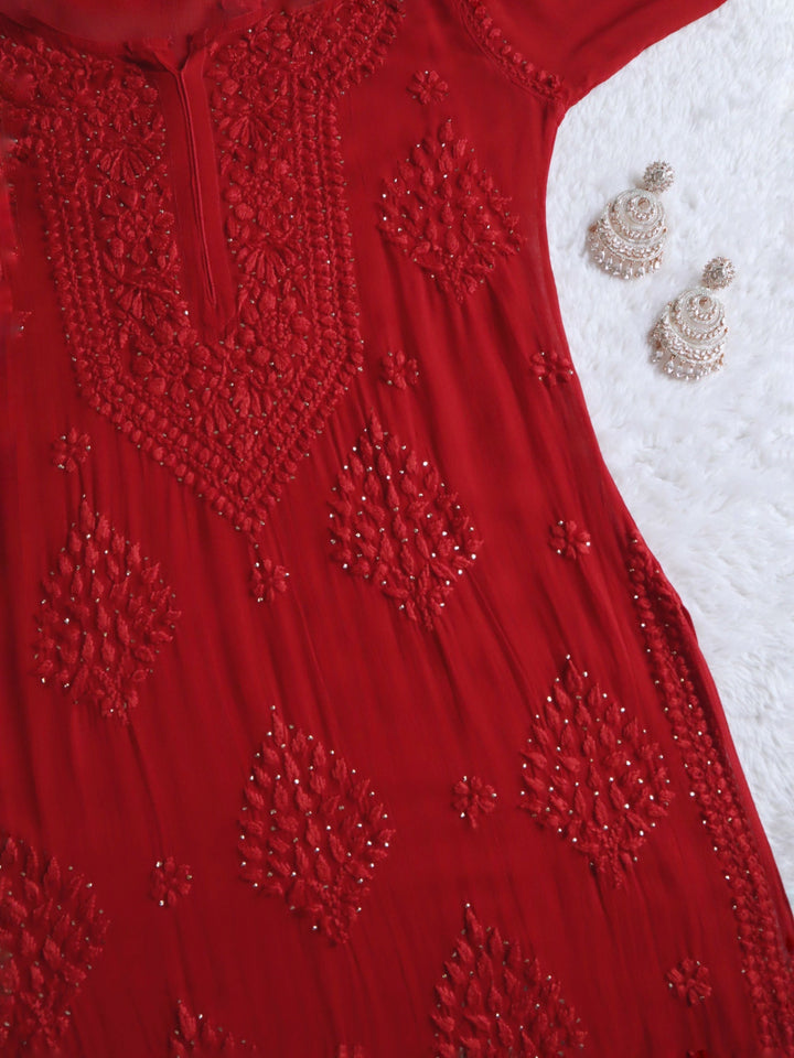 Hoor Red Viscose Georgette Kurta