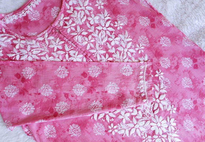 Aafiyat Pink Floral Long MulMul kurta