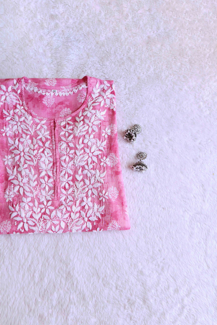 Aafiyat Pink Floral Long MulMul kurta