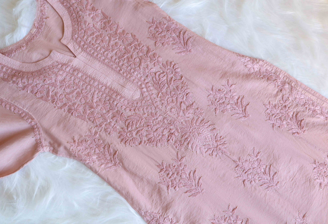 Hoor Dusty Pink Chanderi Mukaish Kurta