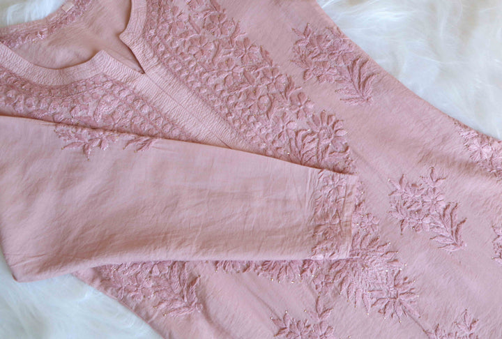 Hoor Dusty Pink Chanderi Mukaish Kurta