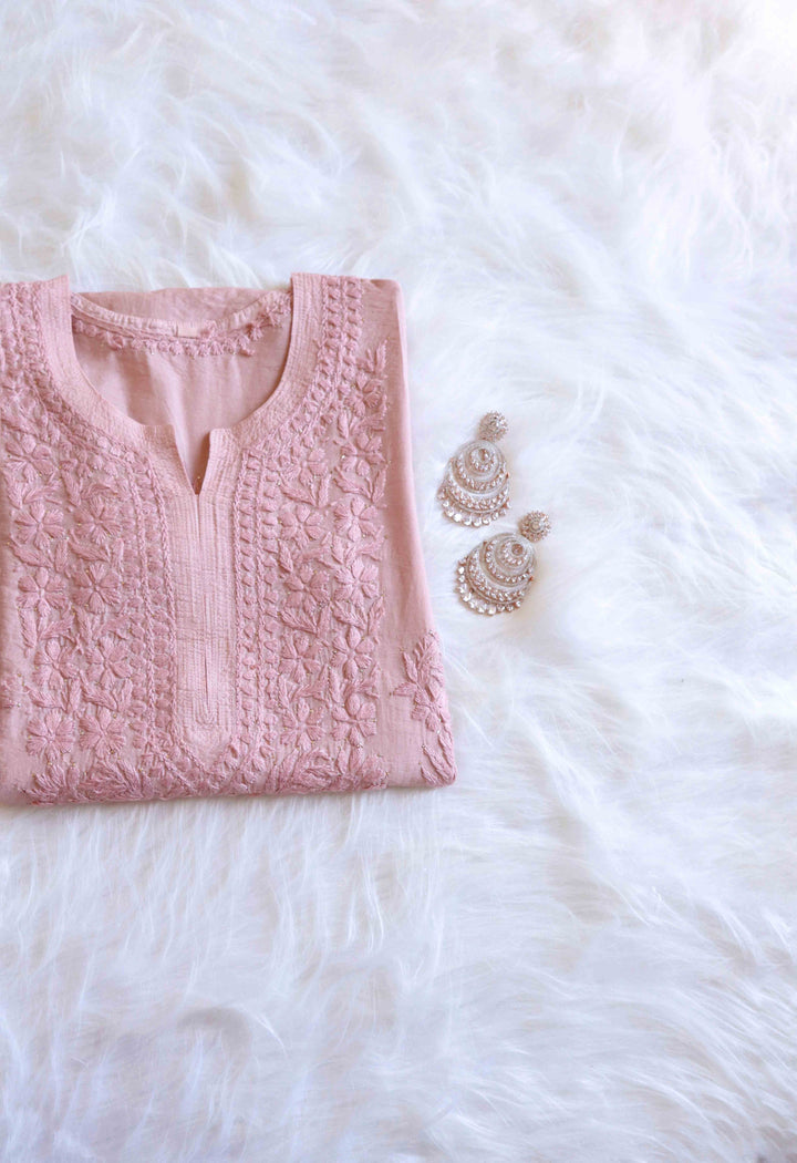 Hoor Dusty Pink Chanderi Mukaish Kurta