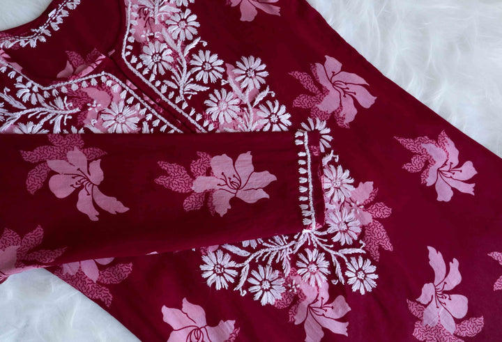 Aayat Maroon Floral Long MulMul kurta