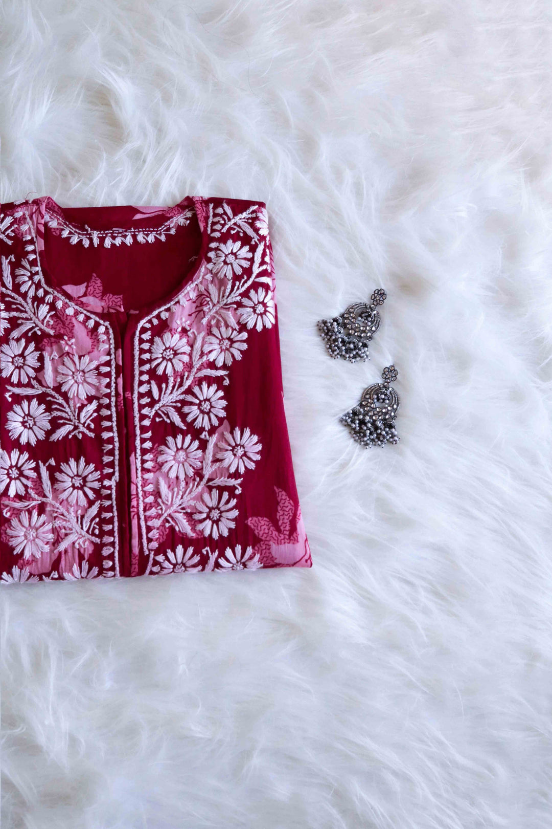 Aayat Maroon Floral Long MulMul kurta