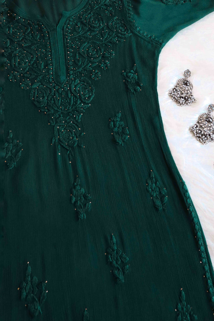 Hoor Emerald Green Pure Chiffon Kurta