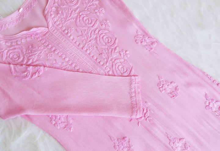 Hoor Pastel Pink Pure Chiffon Kurta