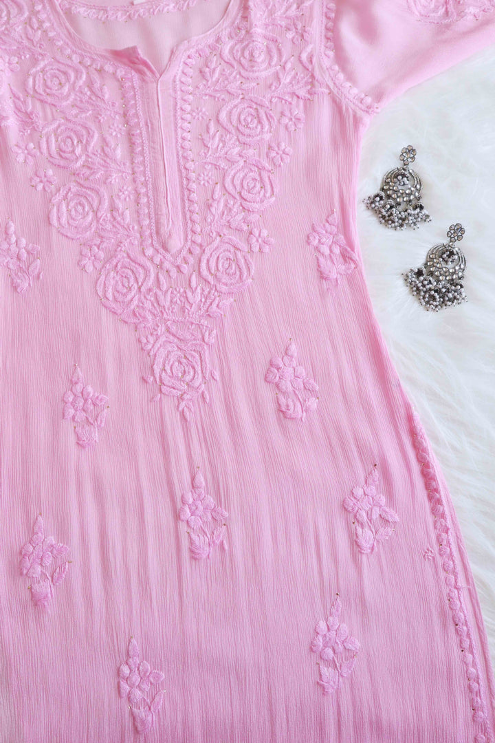 Hoor Pastel Pink Pure Chiffon Kurta