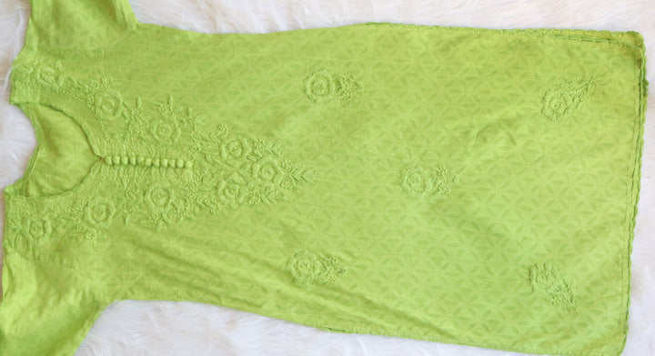 Green Long Jacquard Cotton kurta