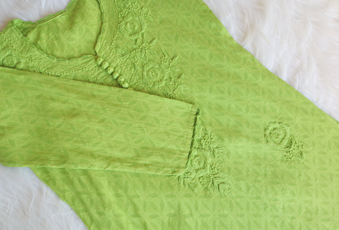 Green Long Jacquard Cotton kurta